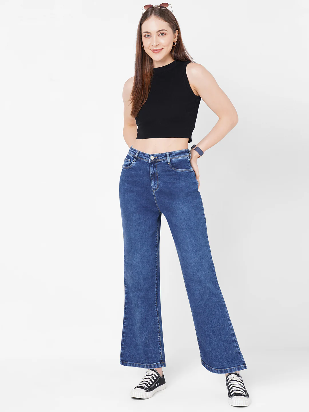Women Blue High-Rise Parallel Wide Leg Jeans