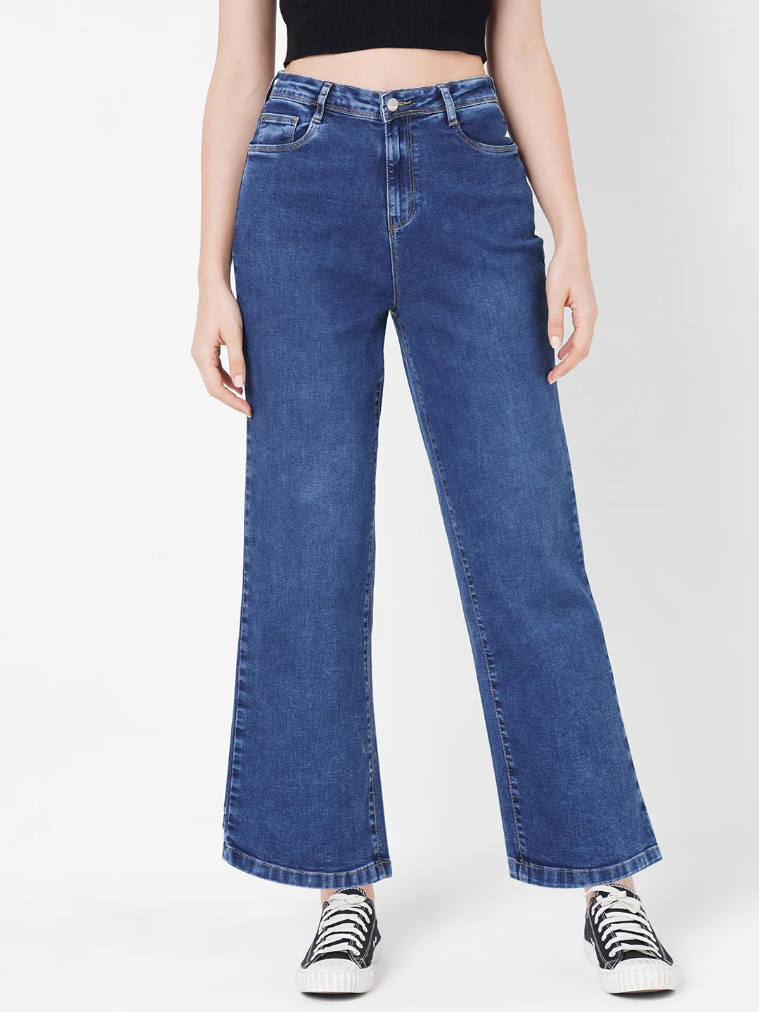 Women Blue High-Rise Parallel Wide Leg Jeans - Image 4