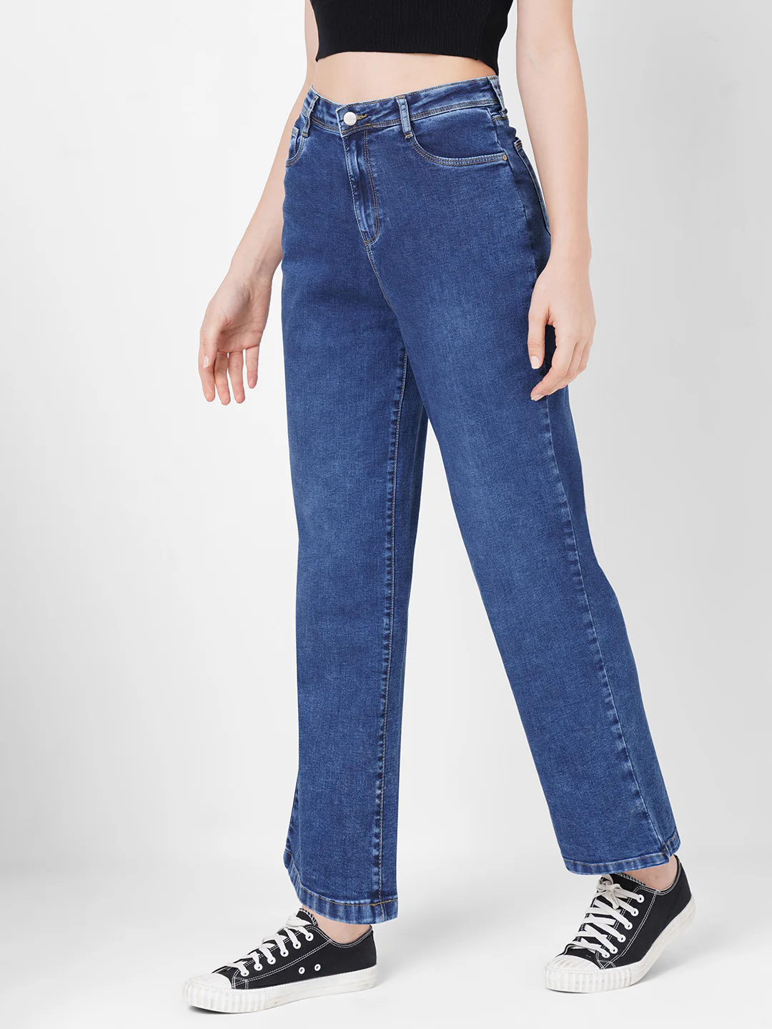 Women Blue High-Rise Parallel Wide Leg Jeans - Image 5