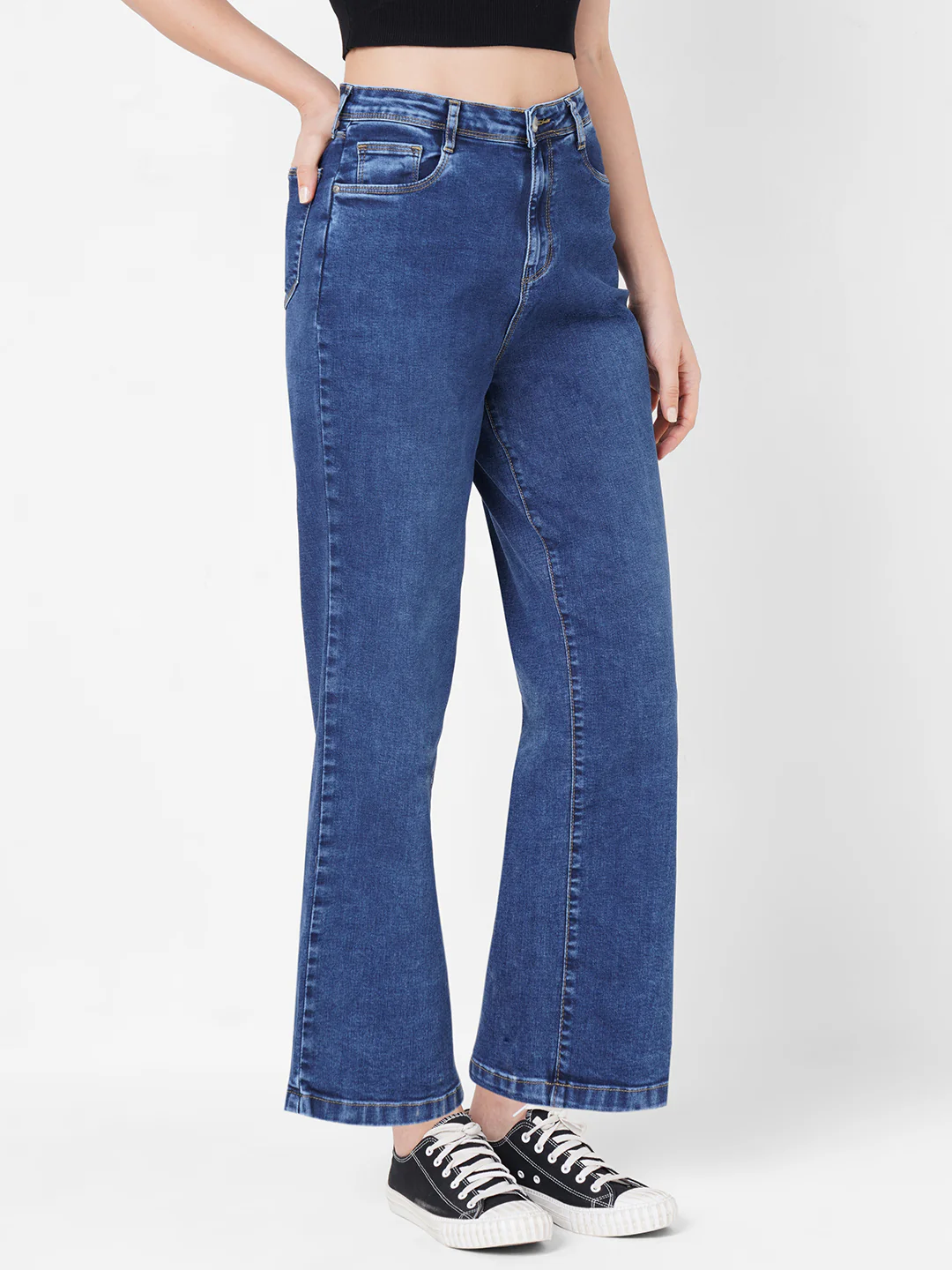 Women Blue High-Rise Parallel Wide Leg Jeans - Image 6