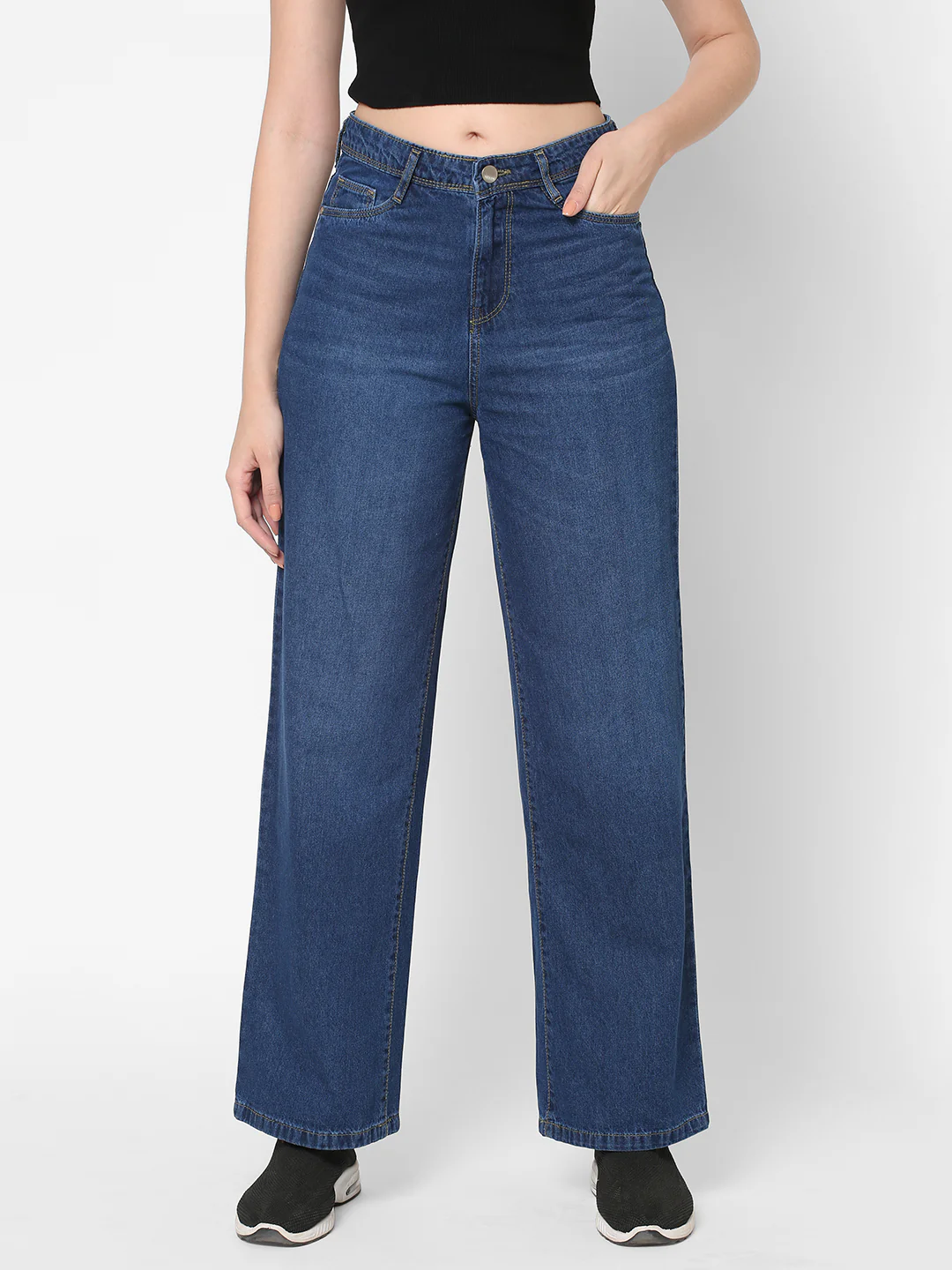 Women Blue High-Rise Parallel Wide Leg Jeans - Image 2