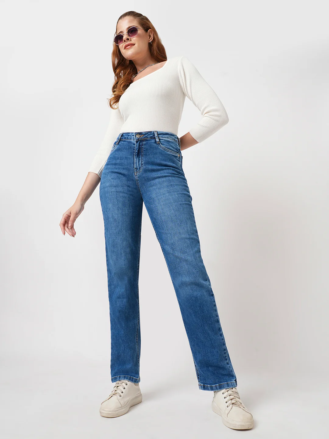 Women Blue High-Rise Relax Straight Fit Jeans