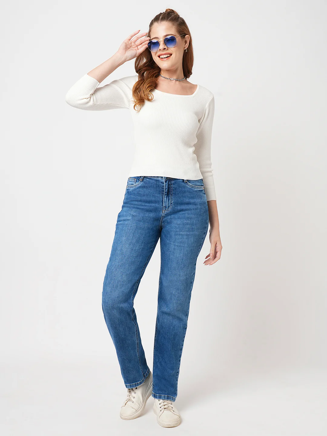 Women Blue High-Rise Relax Straight Fit Jeans - Image 4
