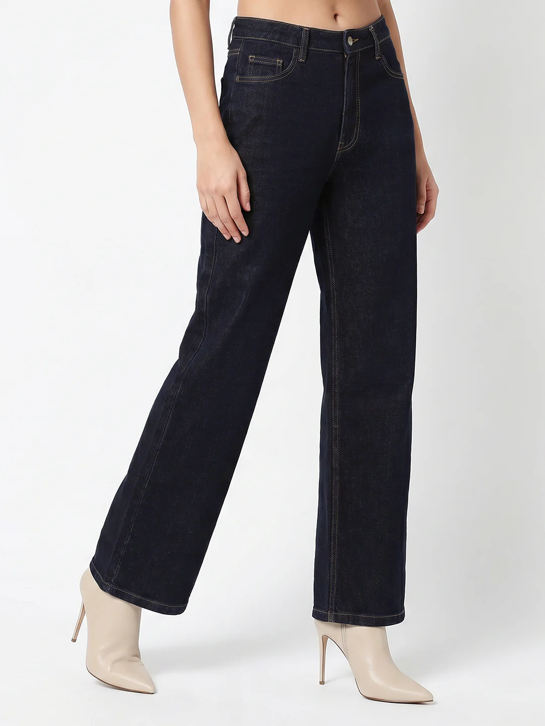Women Blue High-Rise Ribcage Wide Leg Jeans - Image 6