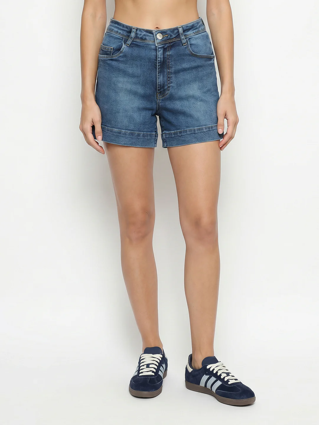 Women Blue High-Rise Shorts - Image 2