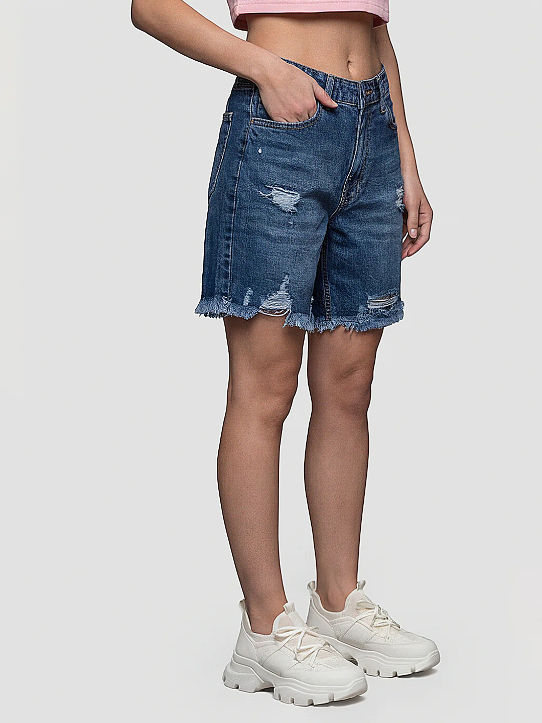 Women Blue High-Rise Shorts - Image 4