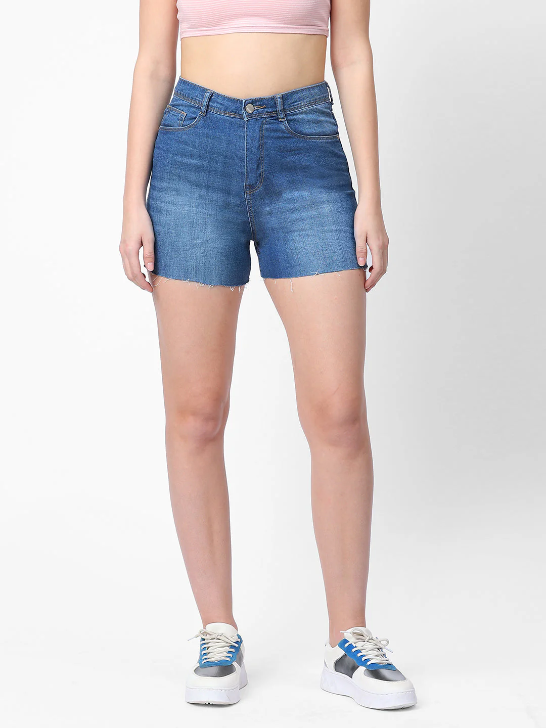 Women Blue High-Rise Shorts - Image 2