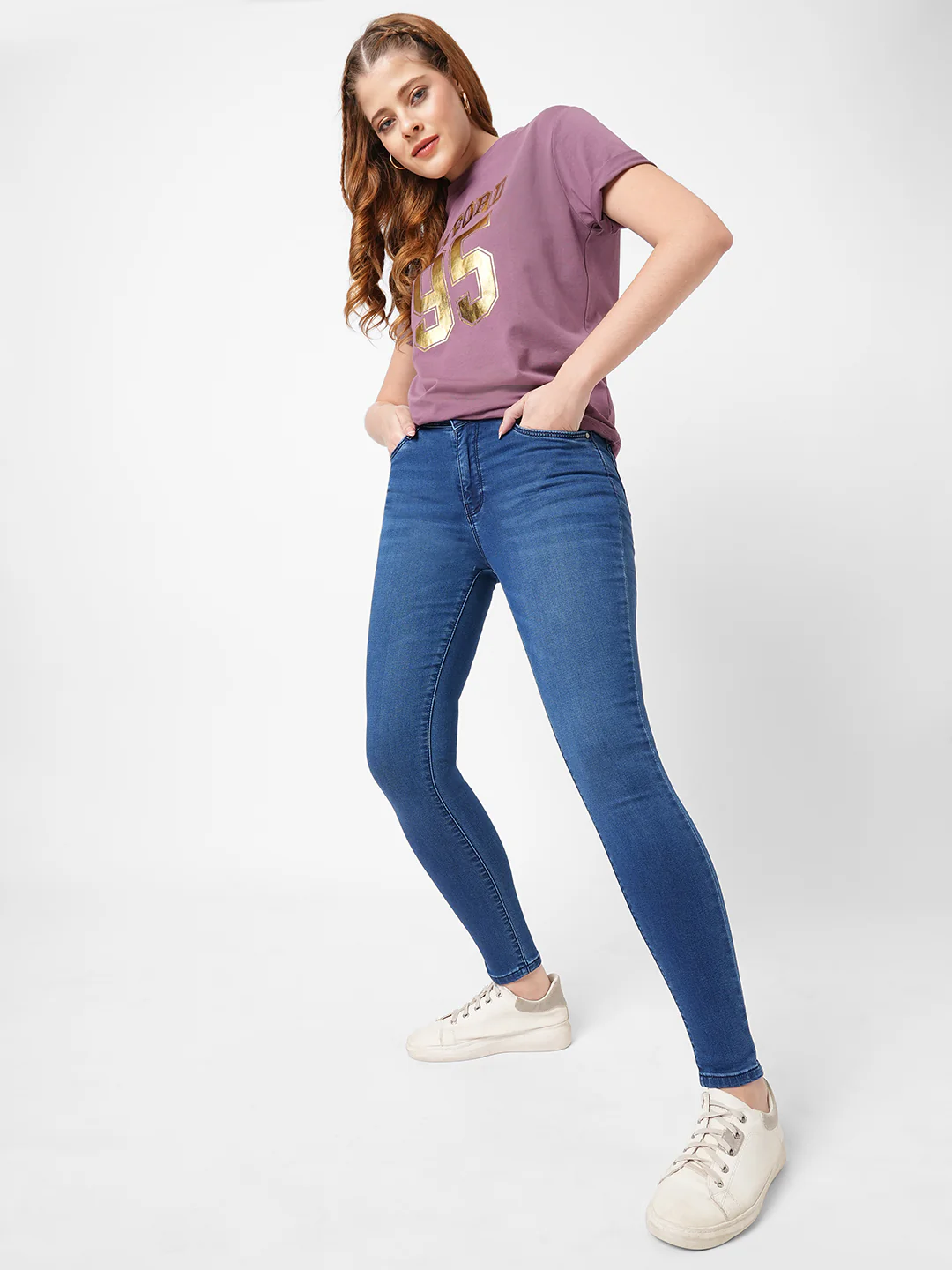 Women Blue High-Rise Skinny Jeans - Image 4