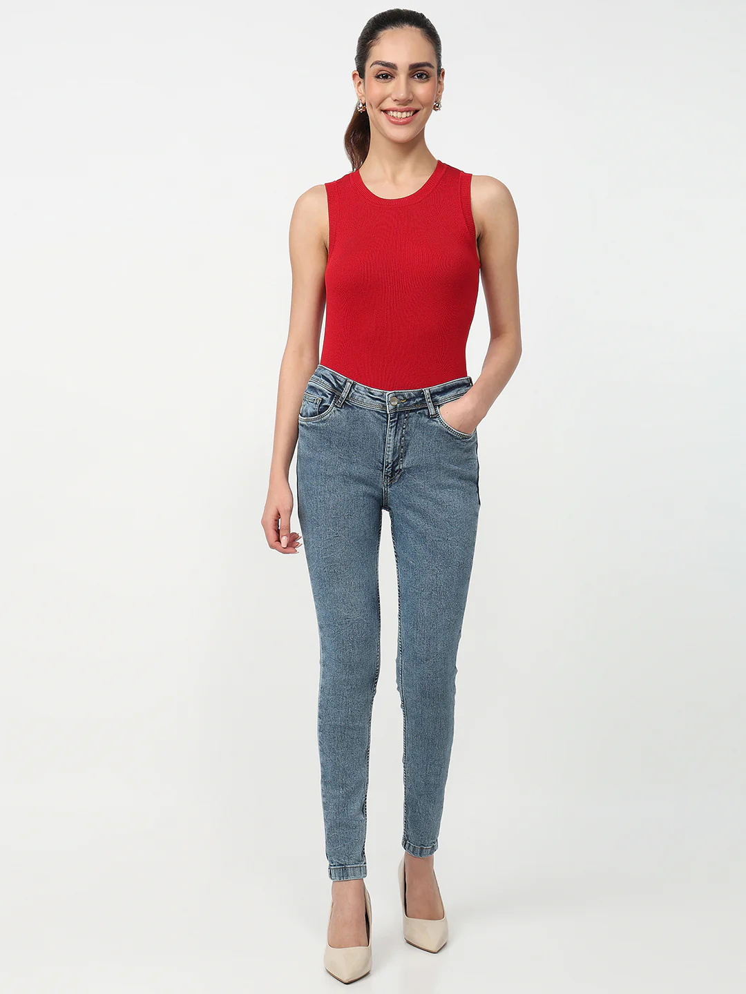 Women Blue High-Rise Skinny Jeans - Image 4