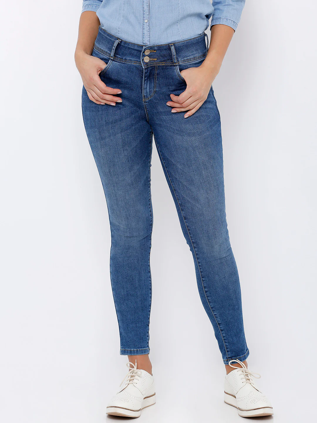 Women Blue High-Rise Skinny Jeans - Image 2