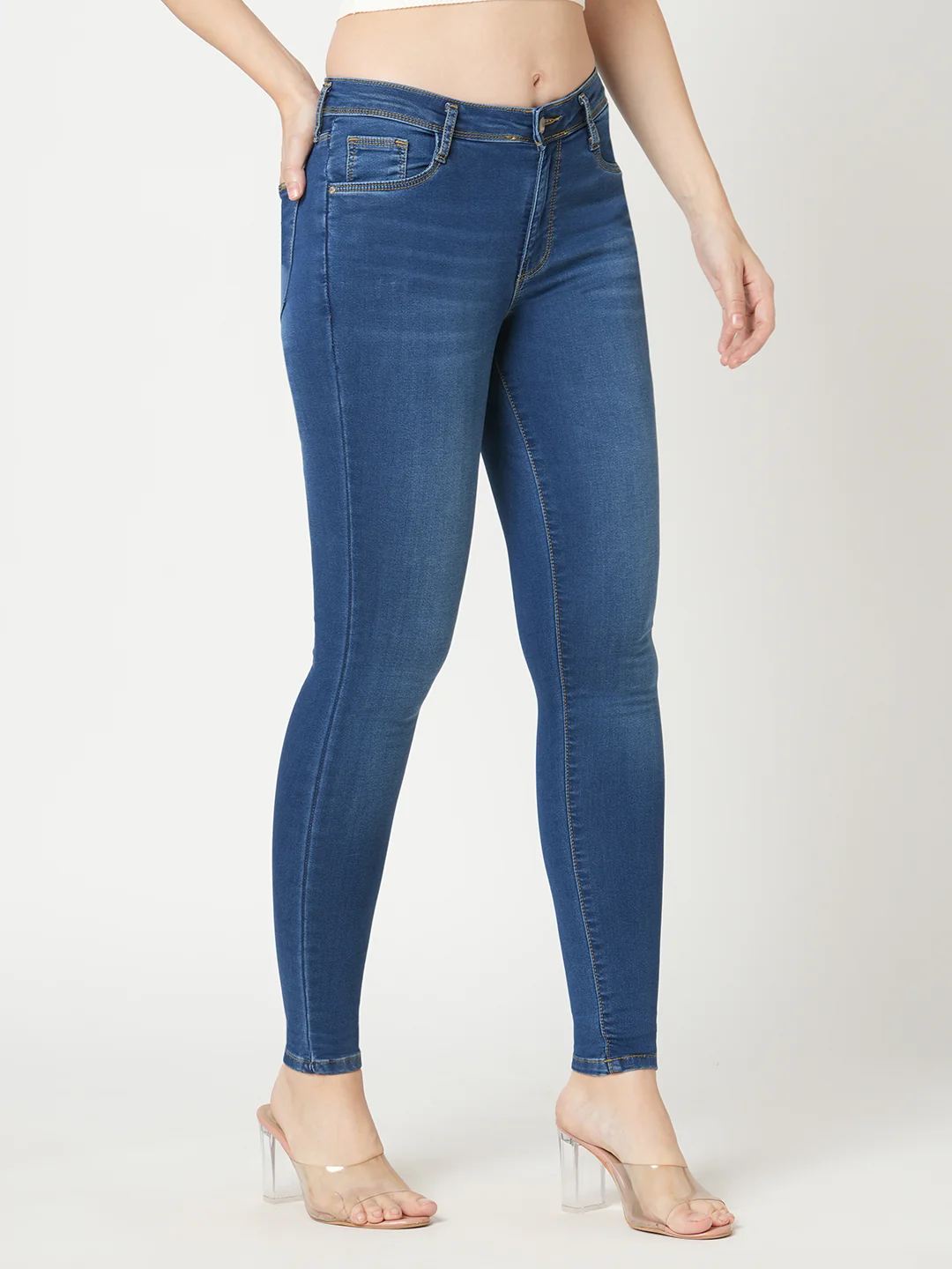 Women Blue High-Rise Skinny Jeans - Image 4