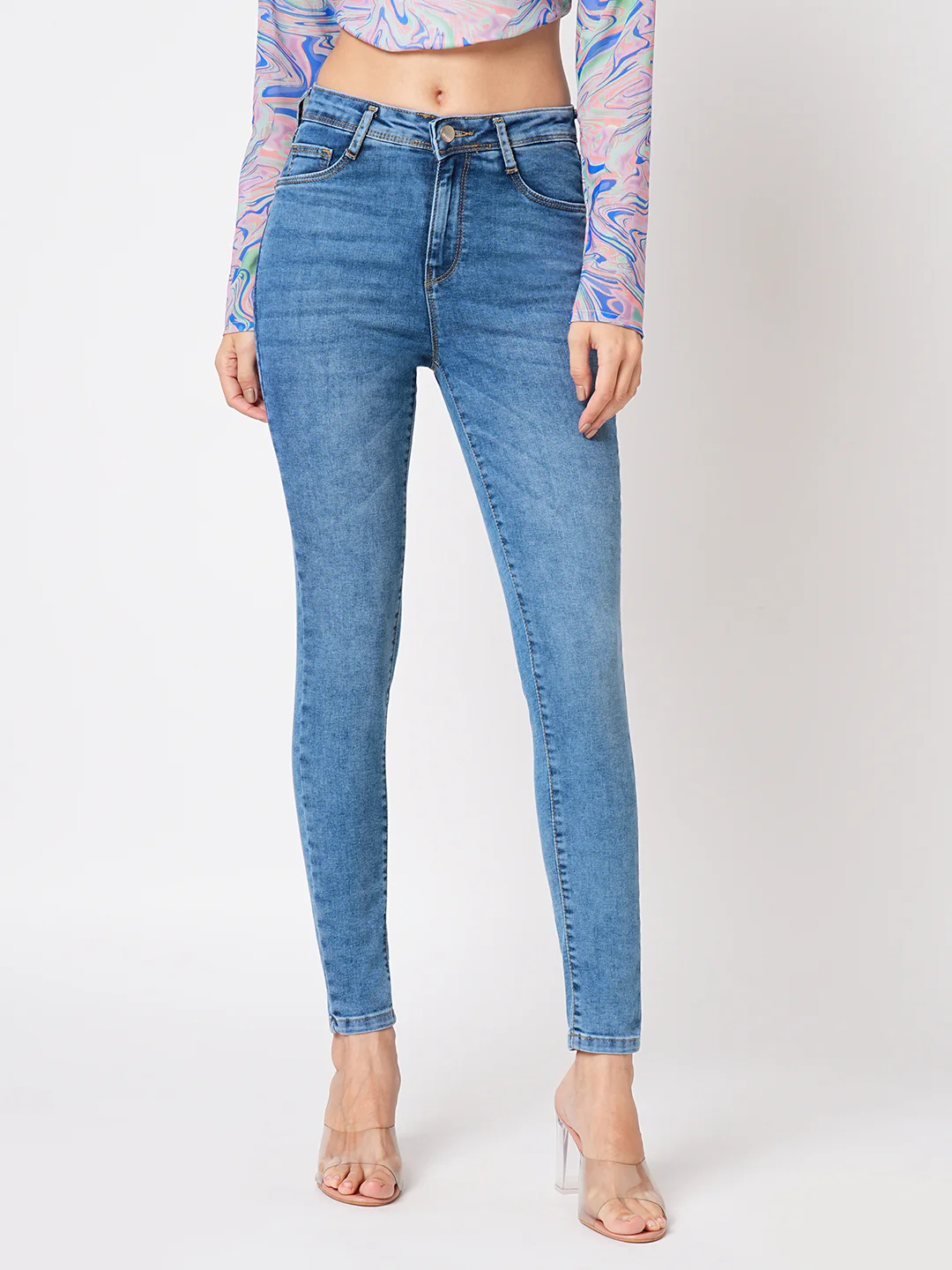 Women Blue High-Rise Skinny Jeans - Image 2