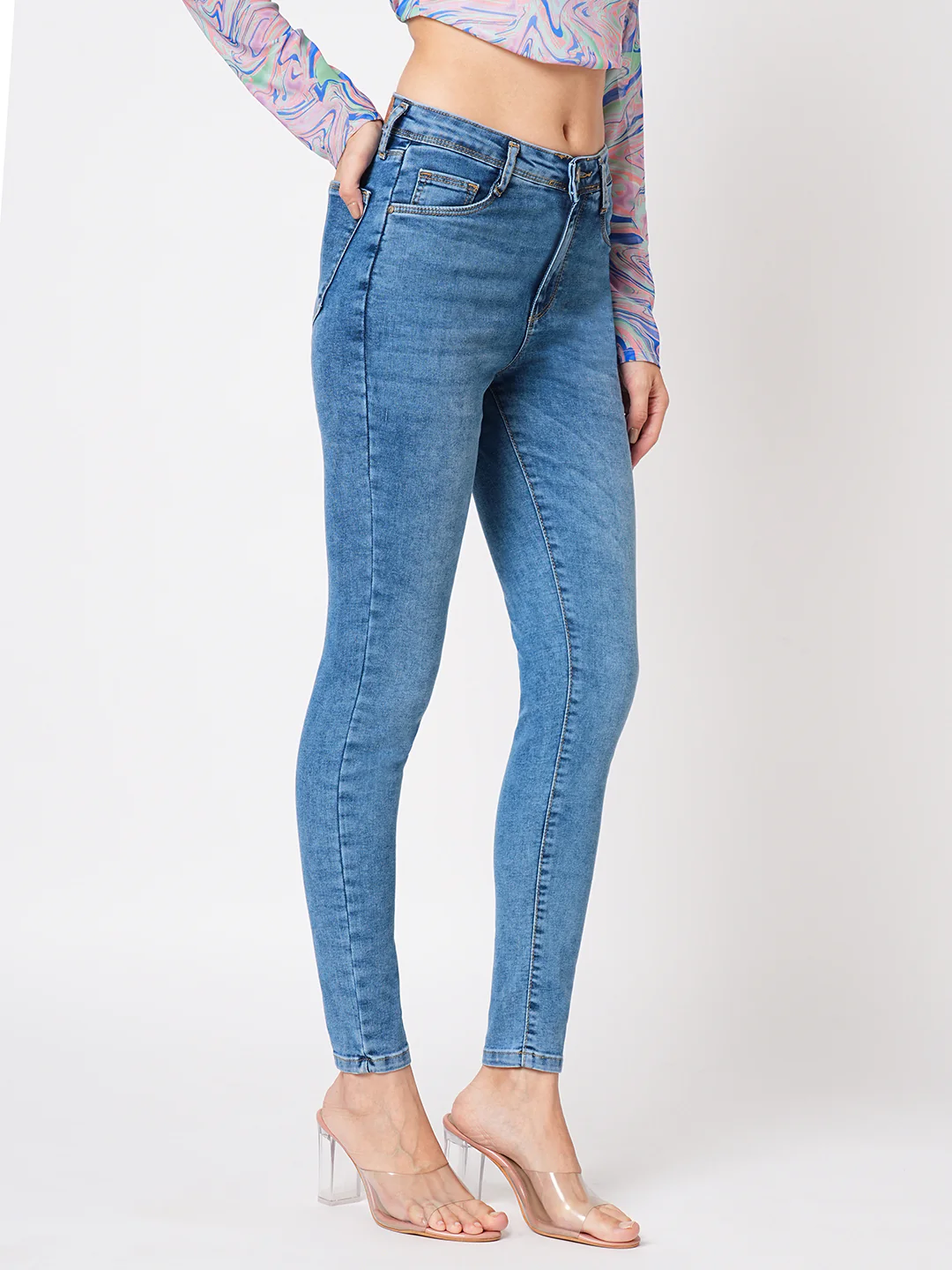 Women Blue High-Rise Skinny Jeans - Image 4