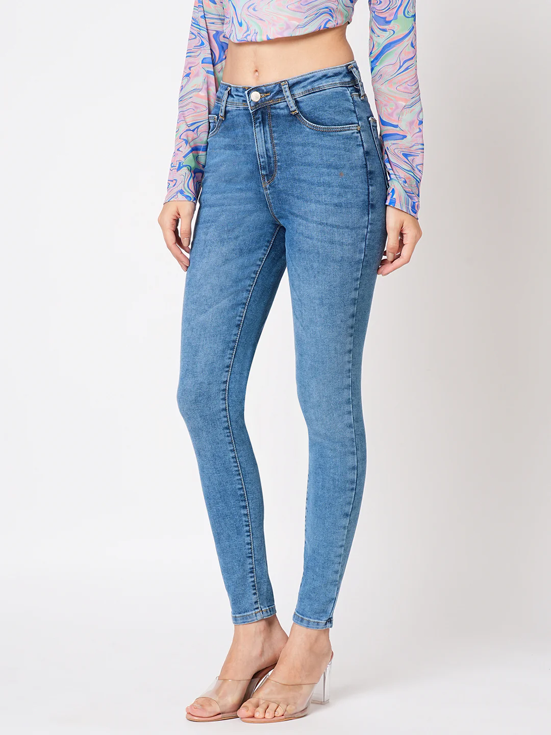 Women Blue High-Rise Skinny Jeans - Image 5