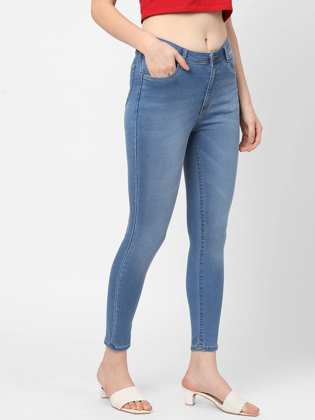 Women Blue High-Rise Skinny Jeans - Image 6