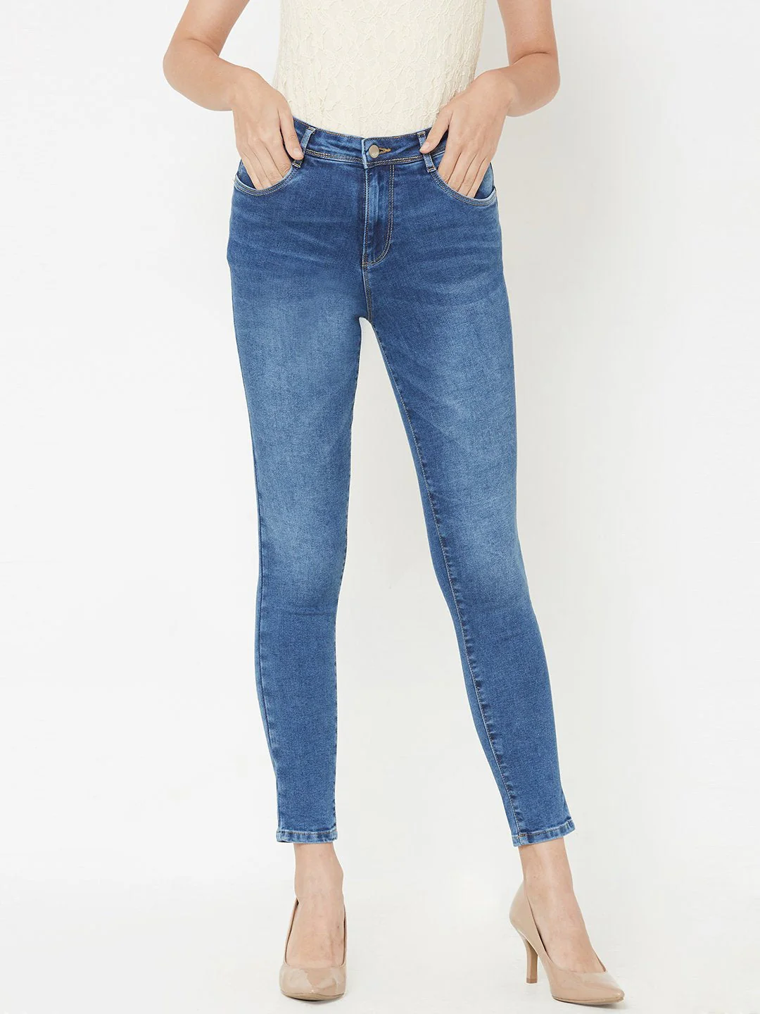 Women Blue High-Rise Skinny Jeans - Image 2