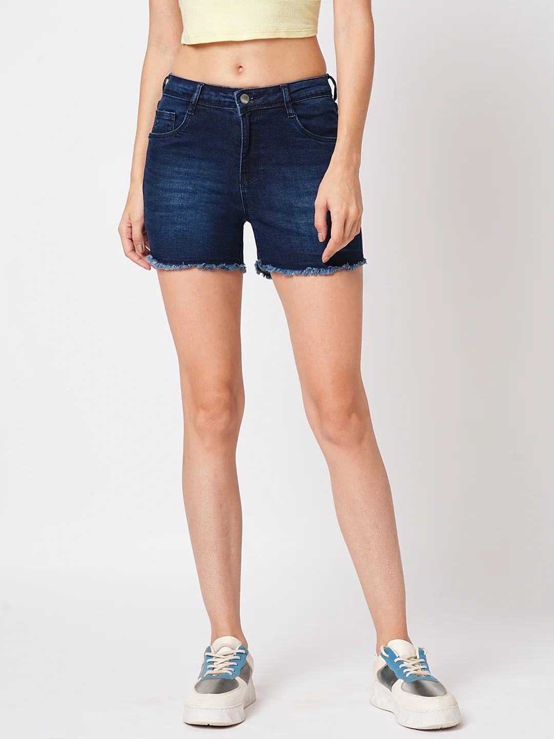 Women Blue High-Rise Slim Shorts - Image 2