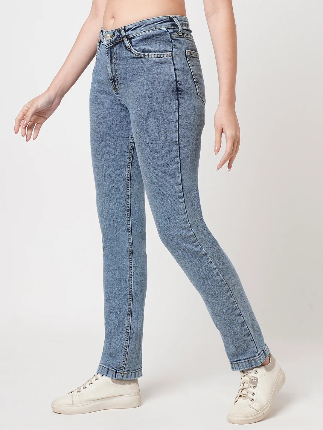 Women Blue High-Rise Slim Straight Fit Jeans - Image 5