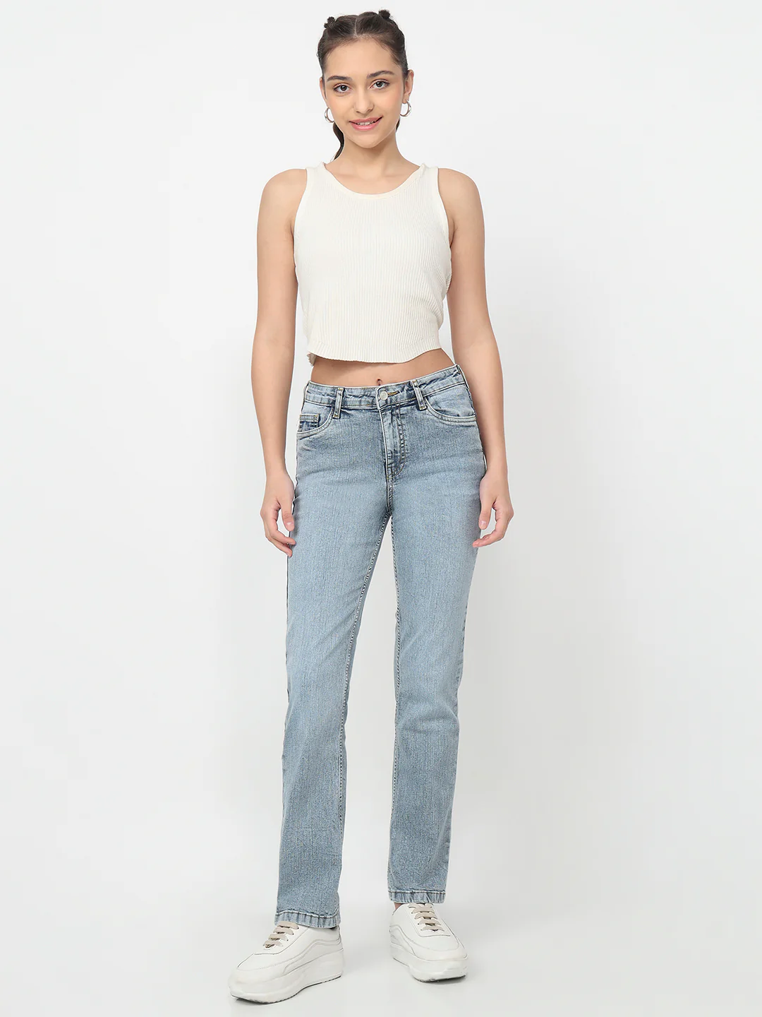 Women Blue High-Rise Slim Straight Fit Jeans - Image 4