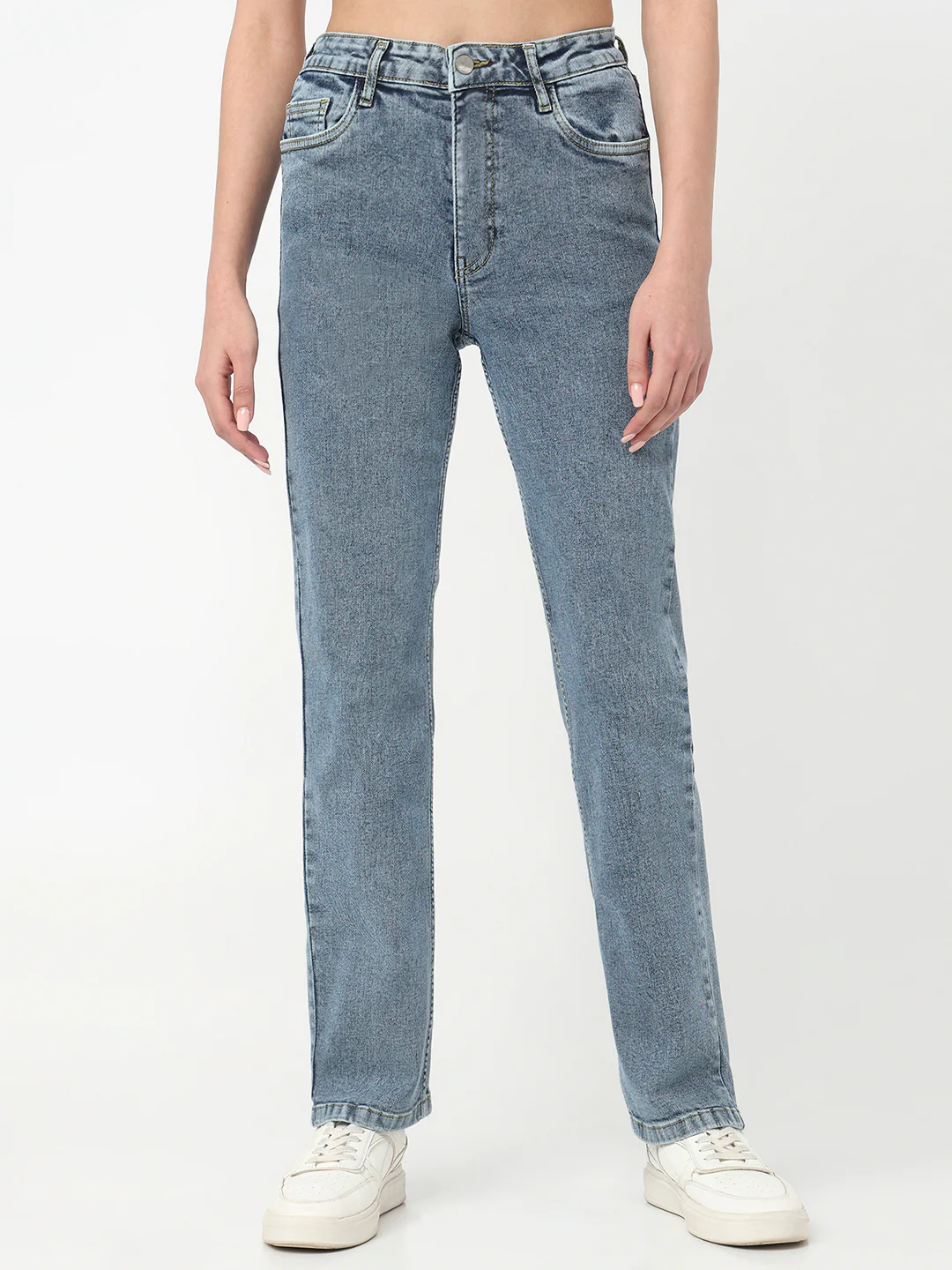 Women Blue High-Rise Slim Straight Fit Jeans - Image 2