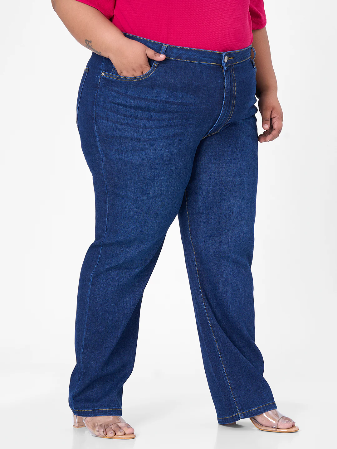 Kraus Kurve Women Blue High-Rise Slim Straight Fit Jeans - Image 4