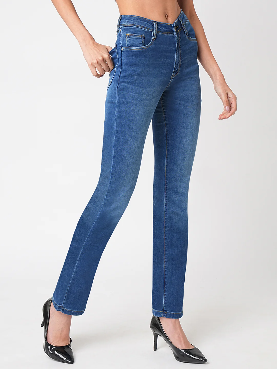 Women Blue High-Rise Slim Straight Fit Jeans - Image 5