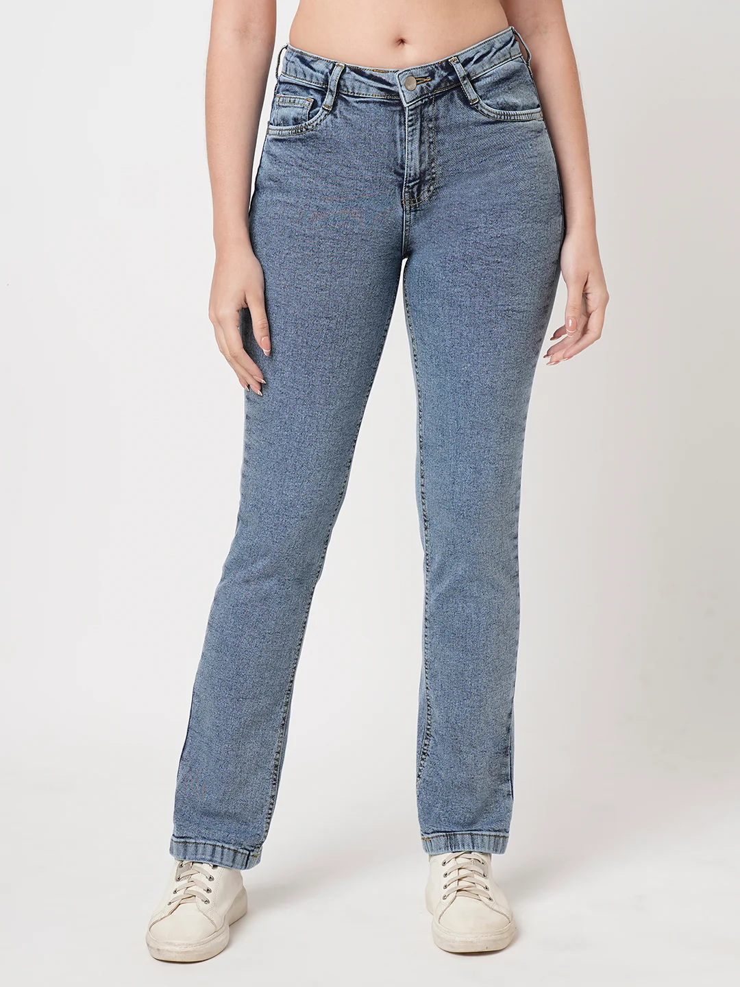 Women Blue High-Rise Slim Straight Fit Jeans - Image 2