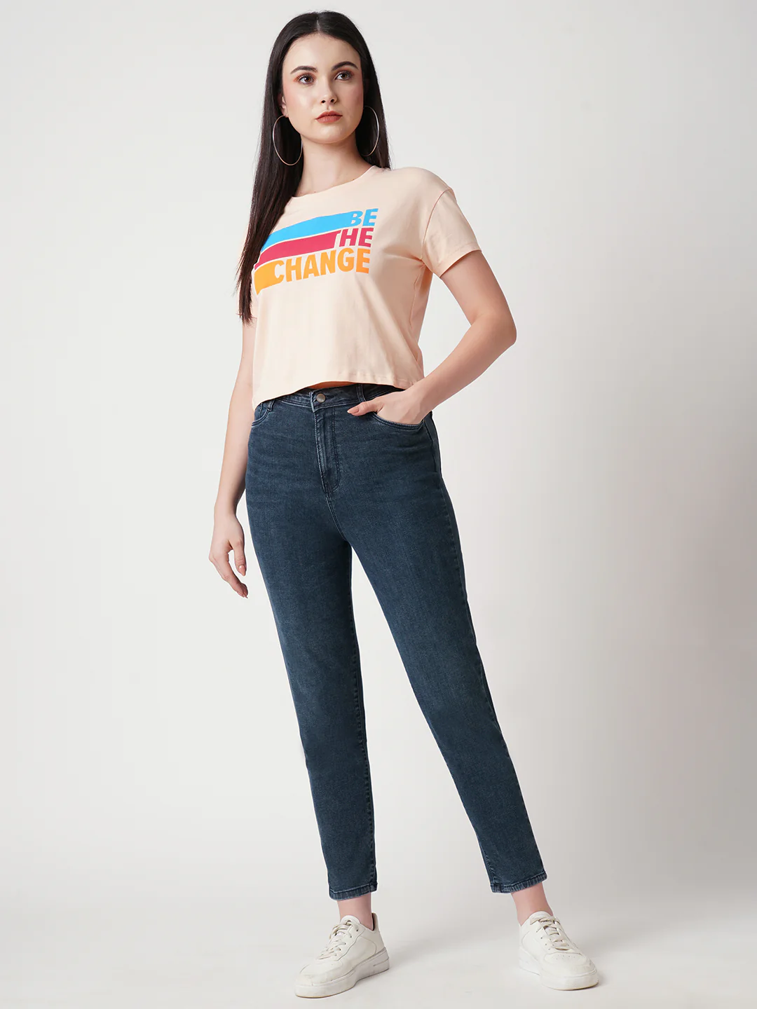 Women Blue High-Rise Slim Straight Fit Jeans
