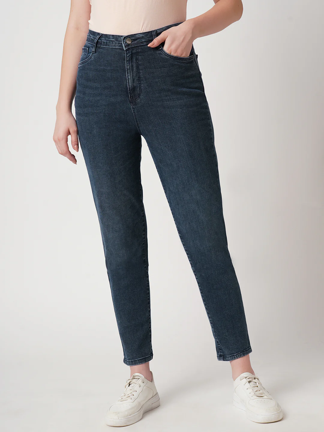 Women Blue High-Rise Slim Straight Fit Jeans - Image 2