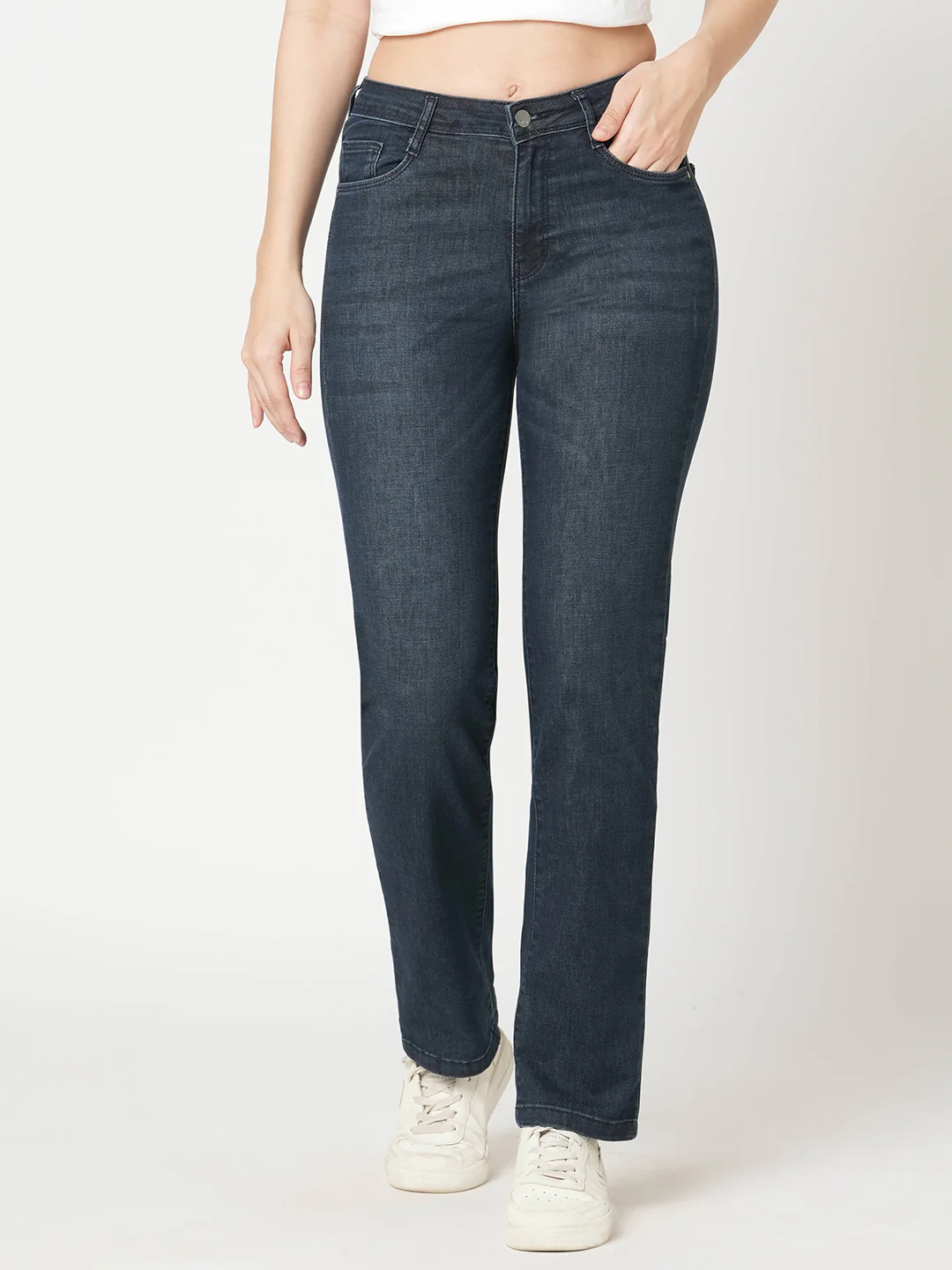 Women Blue High-Rise Slim Straight Fit Jeans - Image 2