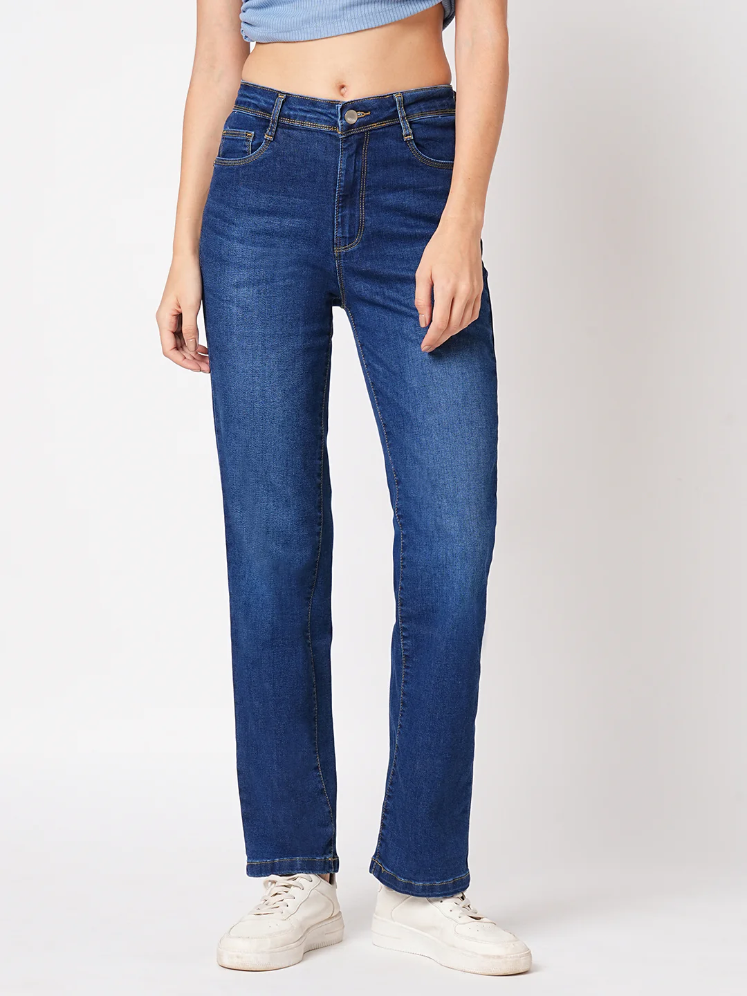 Women Blue High-Rise Slim Straight Fit Jeans - Image 2