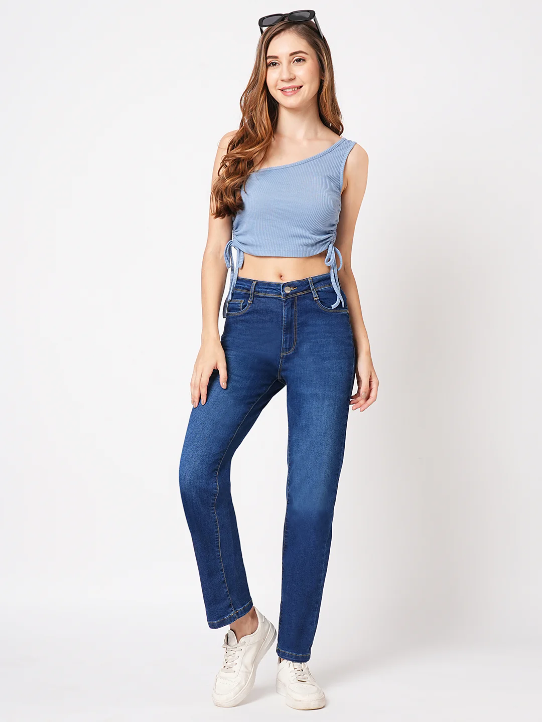 Women Blue High-Rise Slim Straight Fit Jeans - Image 4