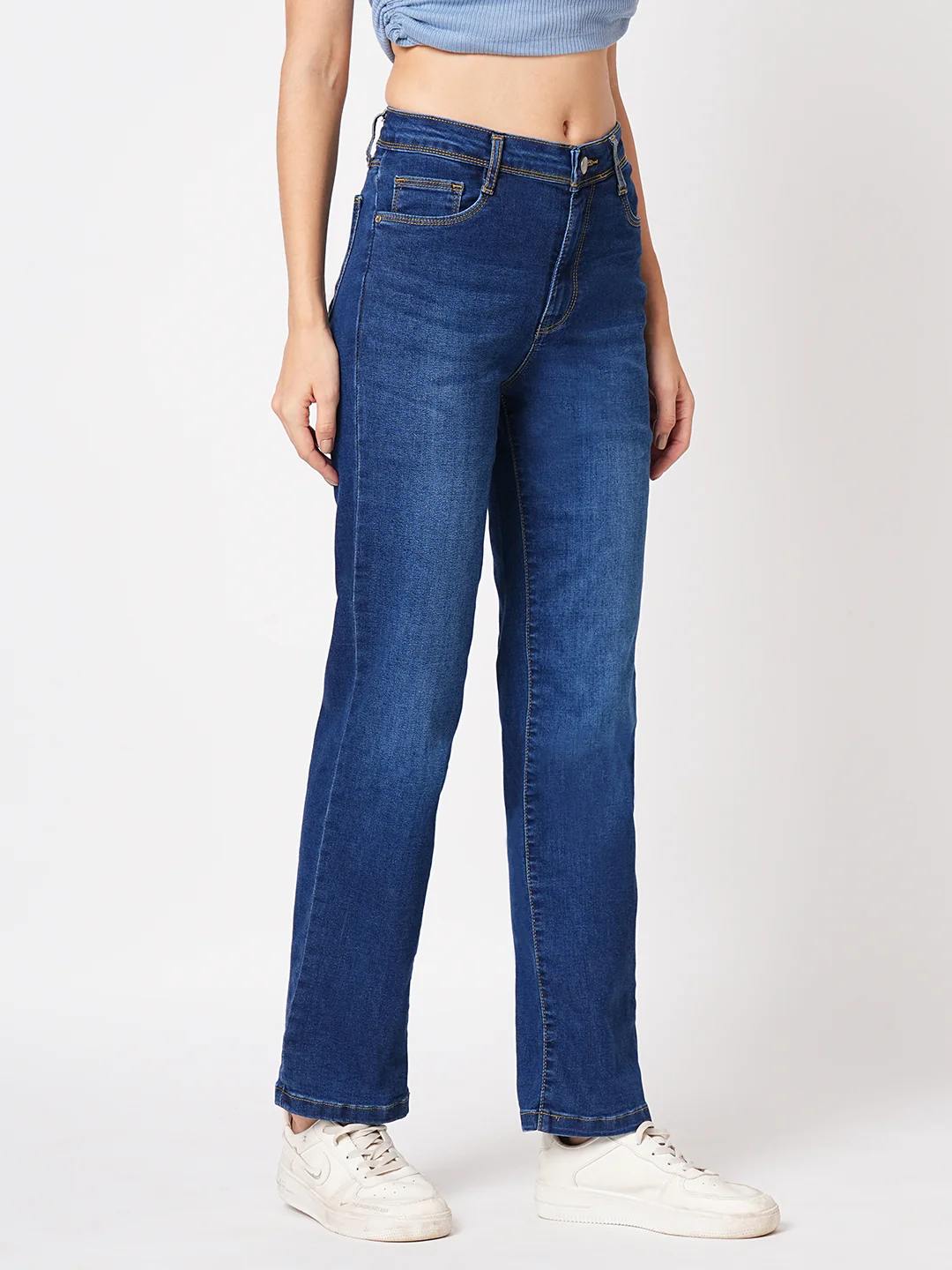 Women Blue High-Rise Slim Straight Fit Jeans - Image 5