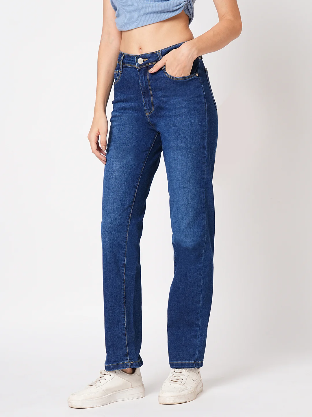 Women Blue High-Rise Slim Straight Fit Jeans - Image 6