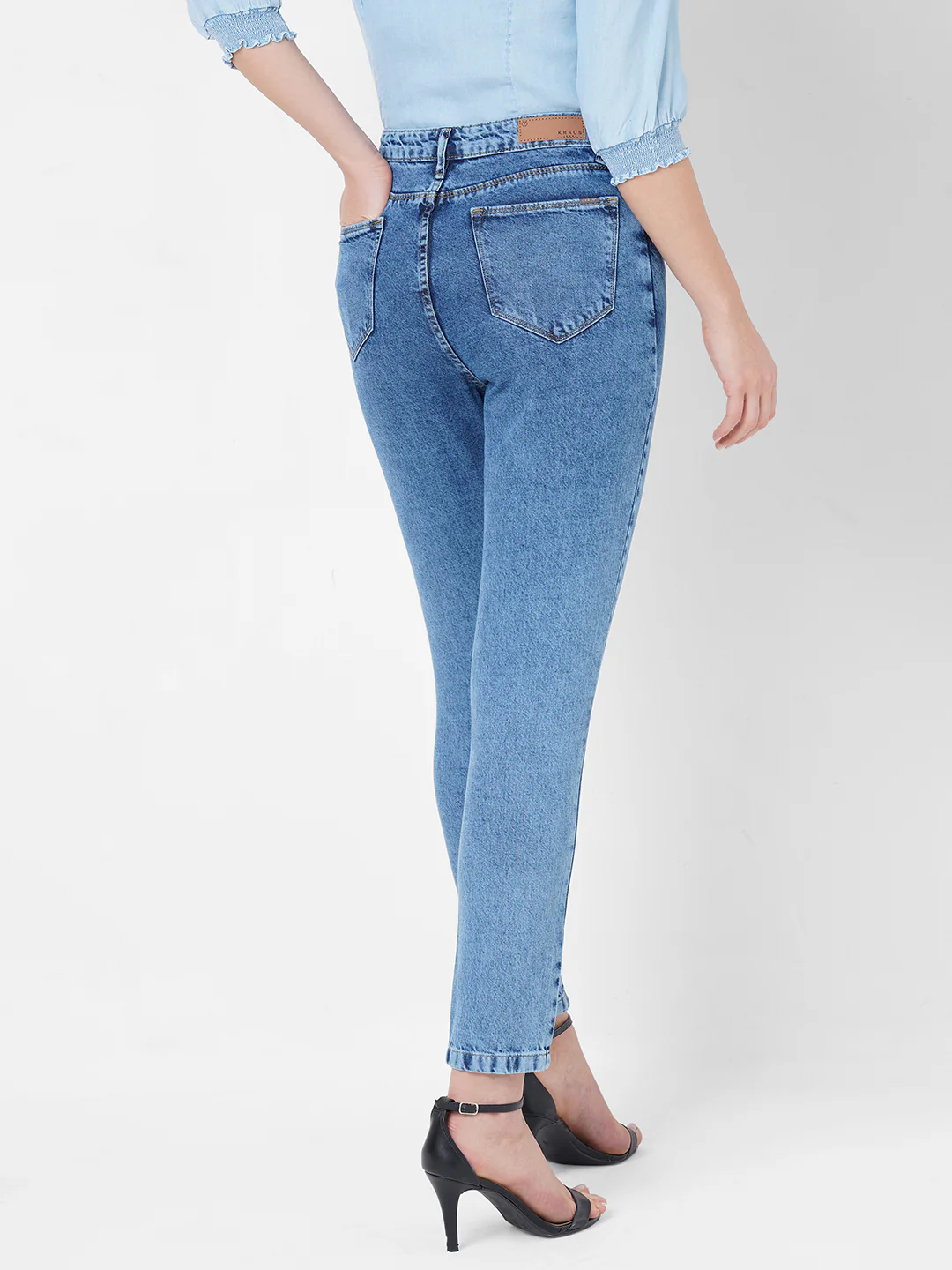 Women Blue High-Rise Slim Straight Fit Jeans - Image 3