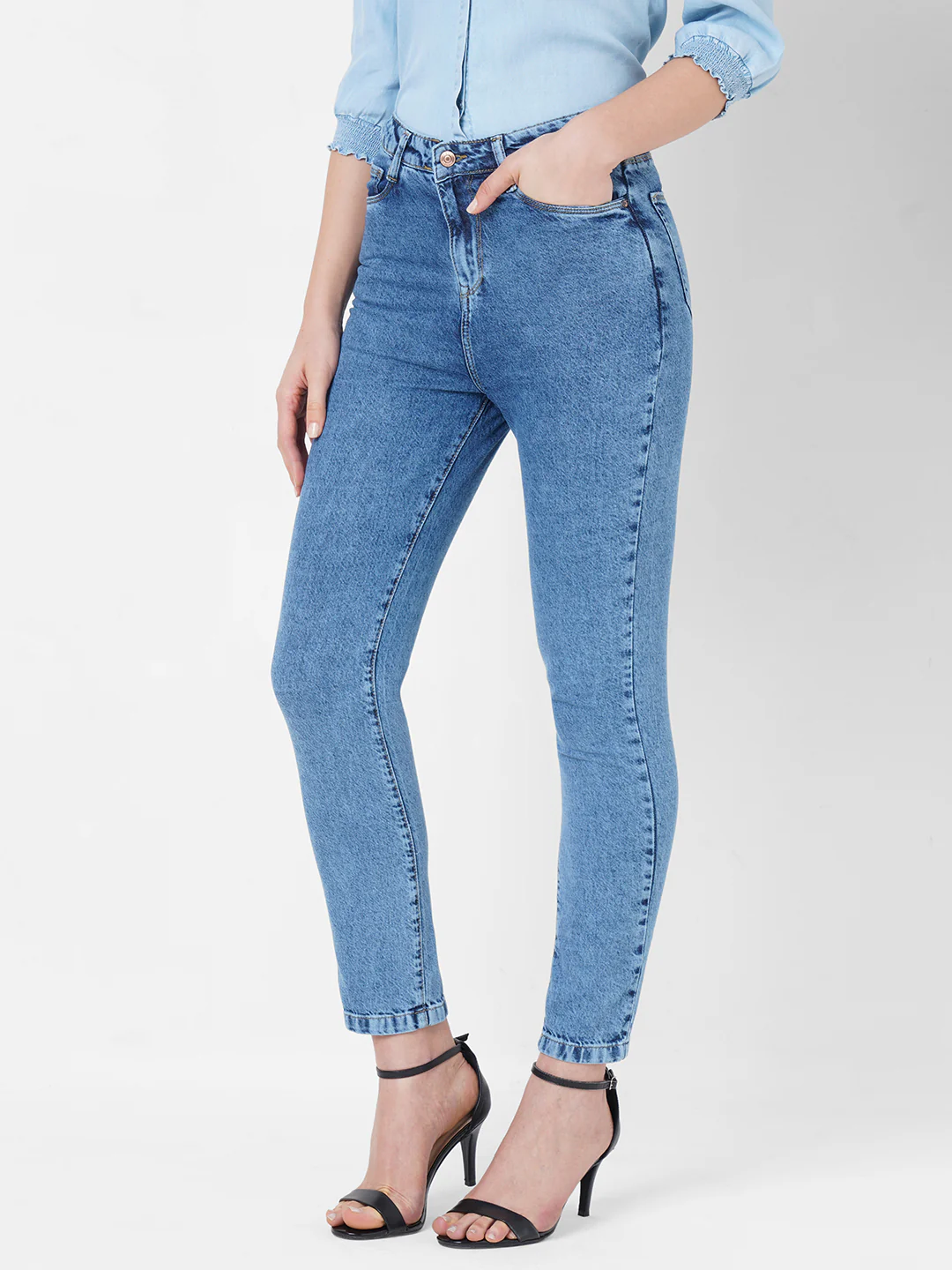 Women Blue High-Rise Slim Straight Fit Jeans - Image 4