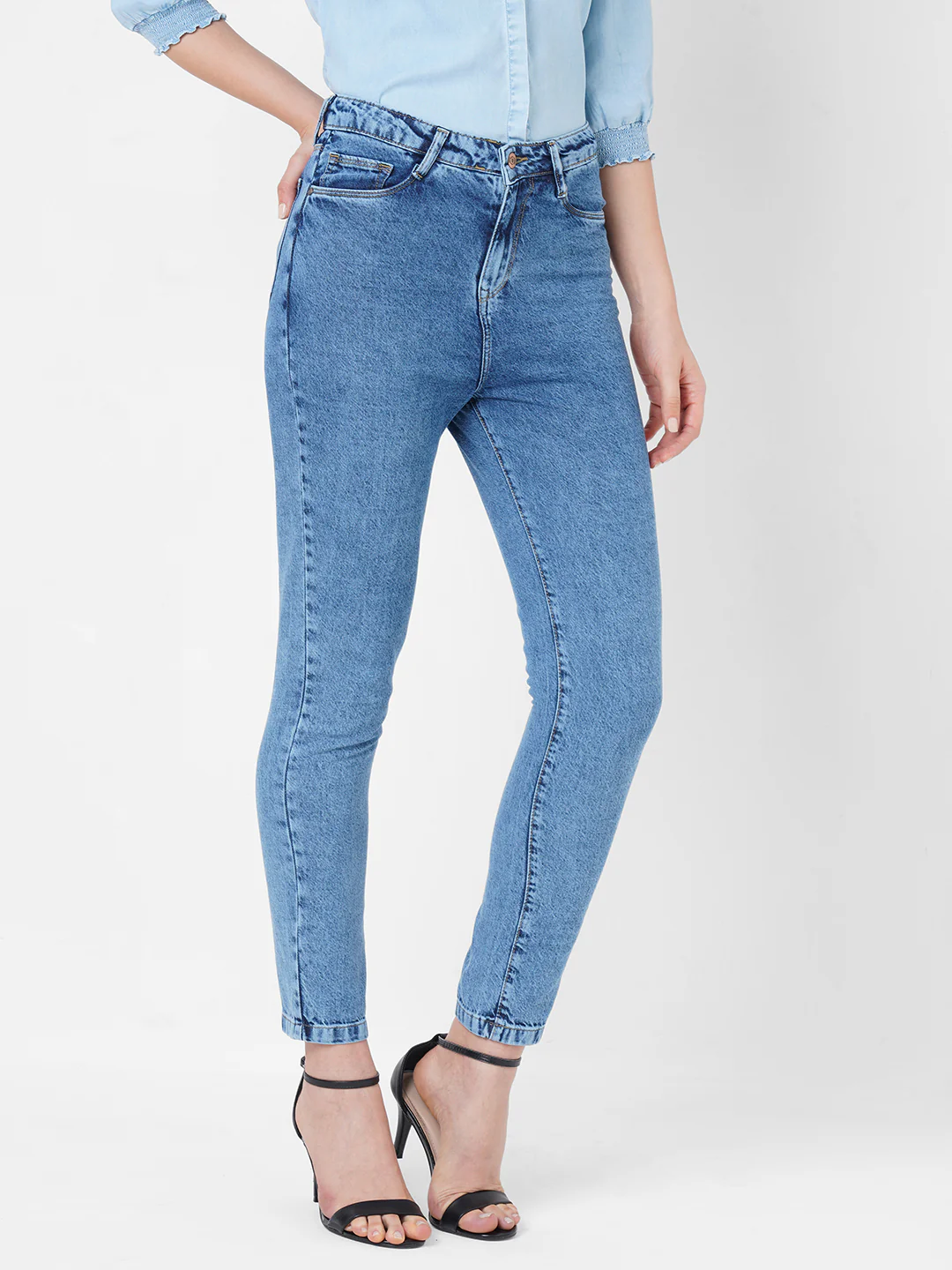 Women Blue High-Rise Slim Straight Fit Jeans - Image 5