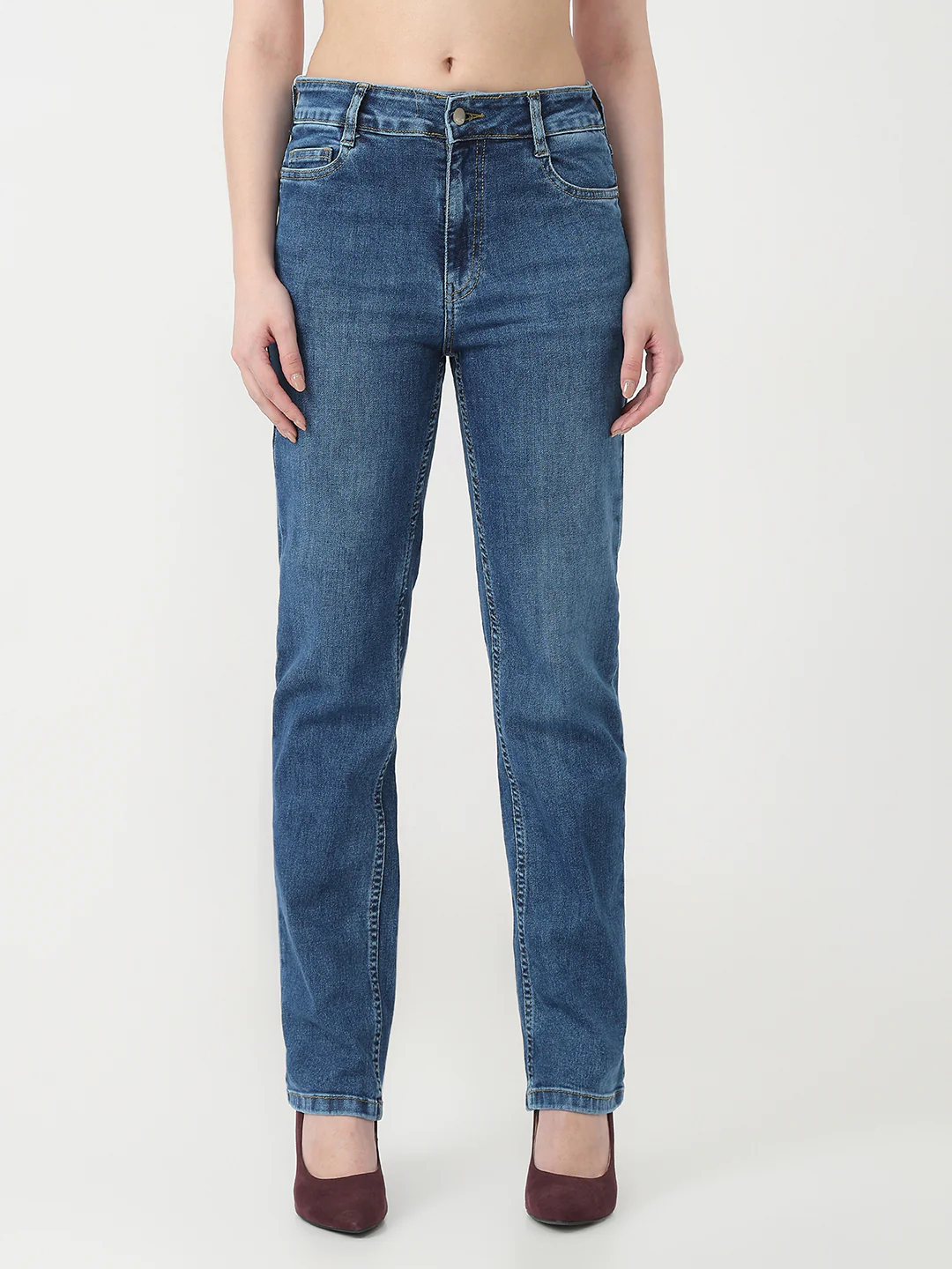 Women Blue High-Rise Slim Straight Jeans - Image 2