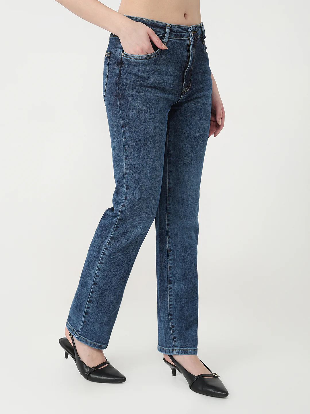 Women Blue High-Rise Slim Straight Jeans - Image 6