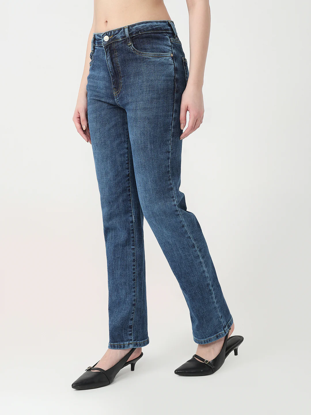 Women Blue High-Rise Slim Straight Jeans - Image 8