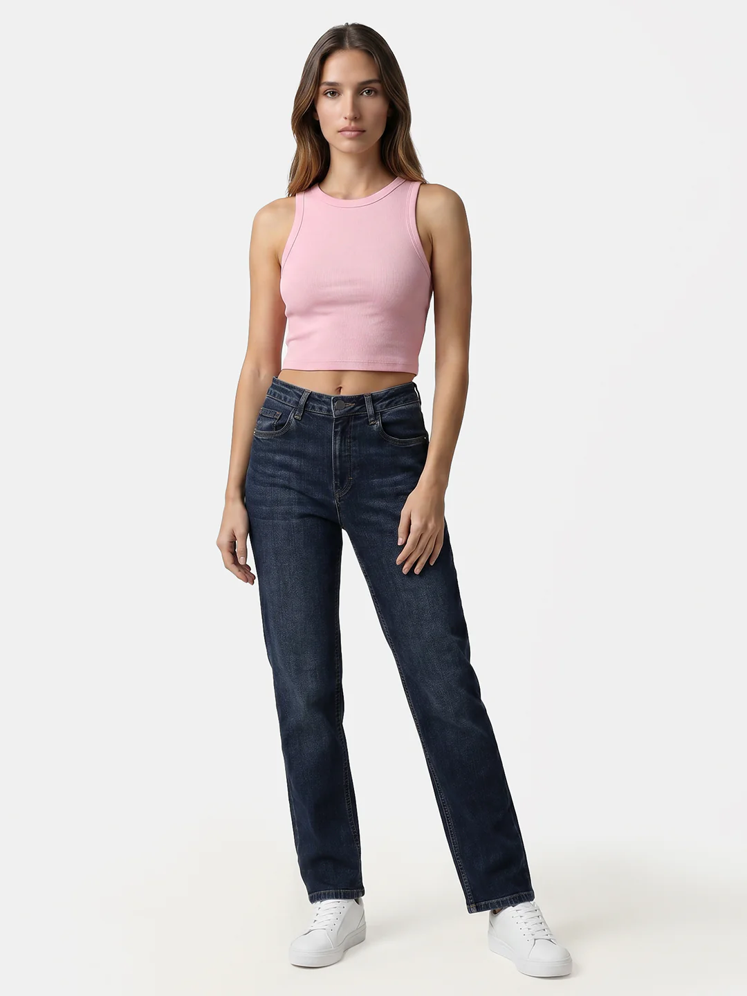 Women Blue High-Rise Slim Straight Jeans - Image 4