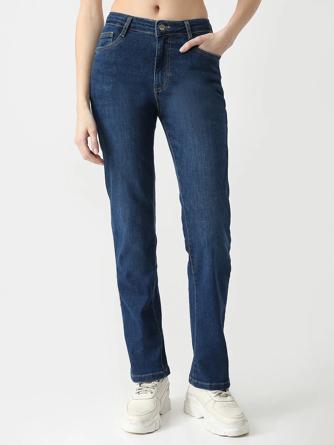 Women Blue High-Rise Slim Straight Jeans - Image 2