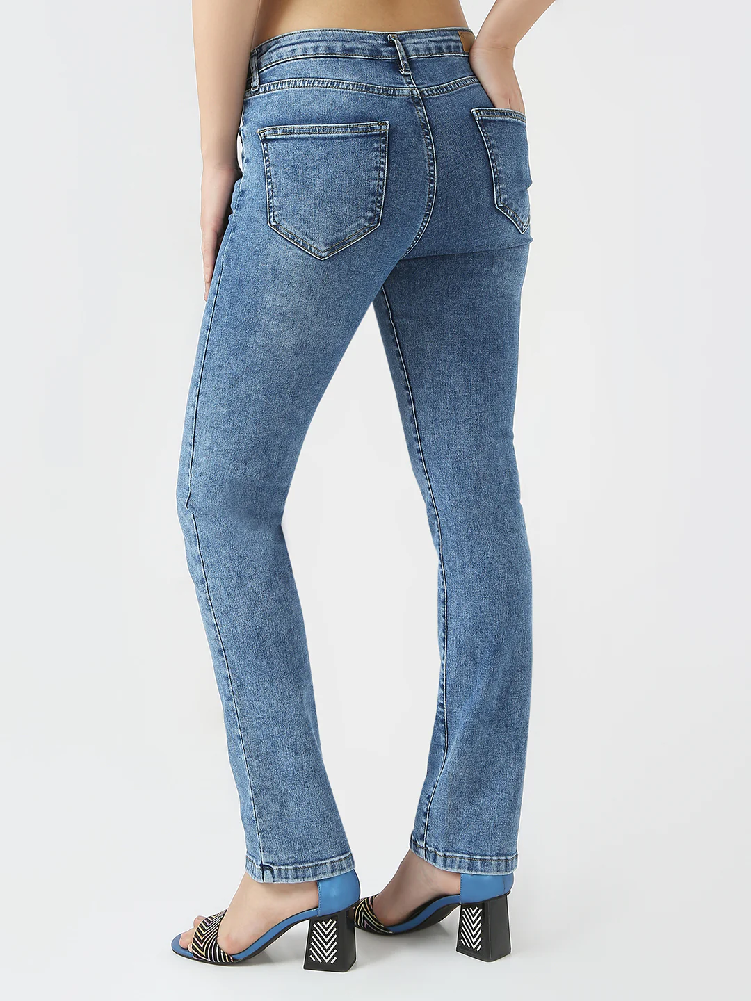 Women Blue High-Rise Slim Straight Jeans - Image 3