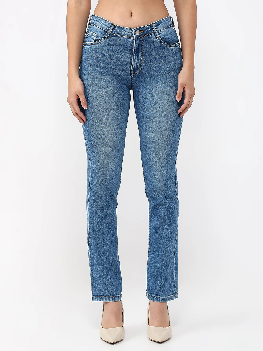 Women Blue High-Rise Slim Straight Jeans - Image 2