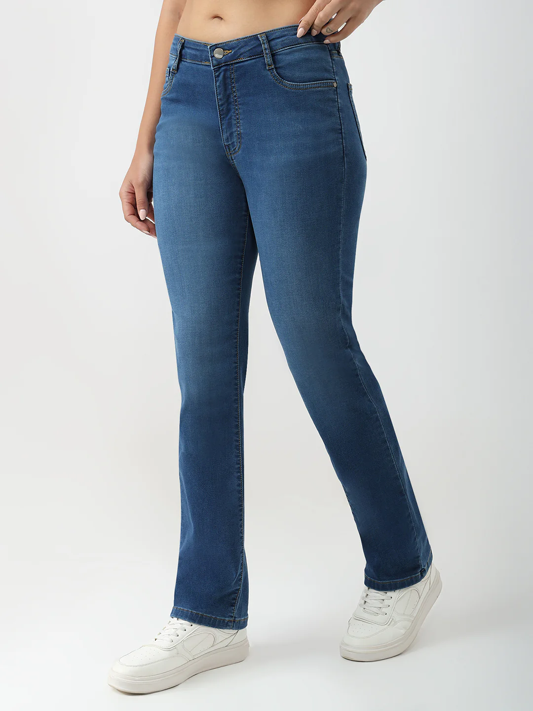 Women Blue High-Rise Slim Straight Jeans - Image 7