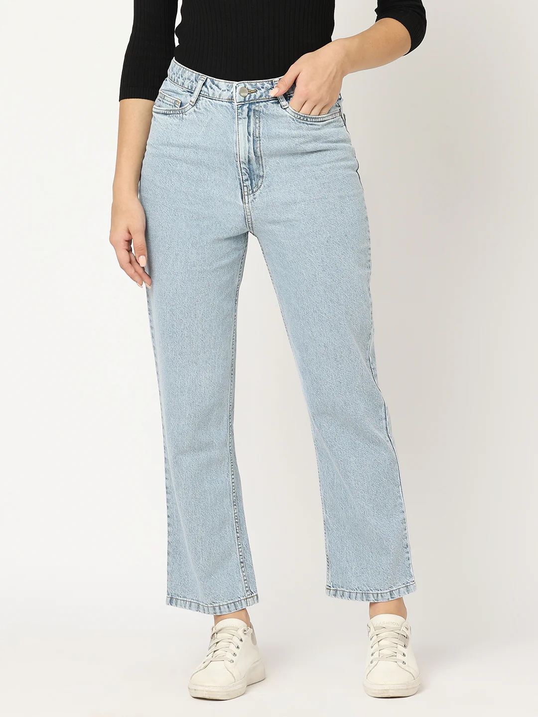 Women Blue High-Rise Straight Fit Jeans - Image 2