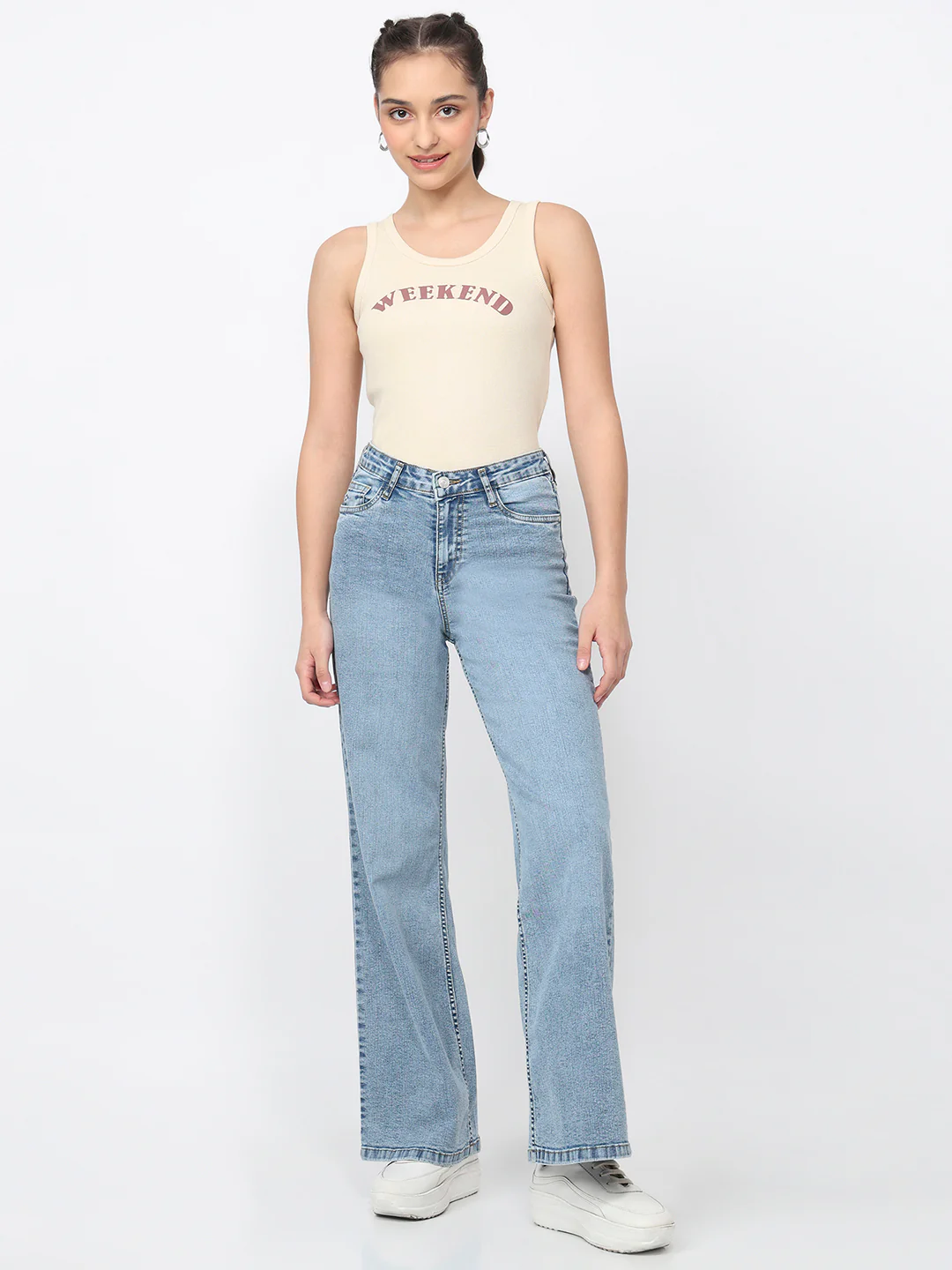 Women Blue High-Rise Super Wide Leg Jeans - Image 4