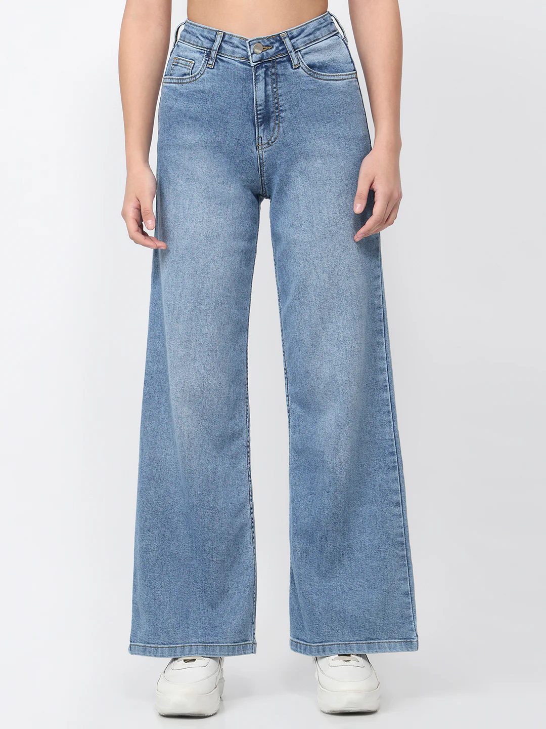 Women Blue High-Rise Super Wide Leg Jeans - Image 2