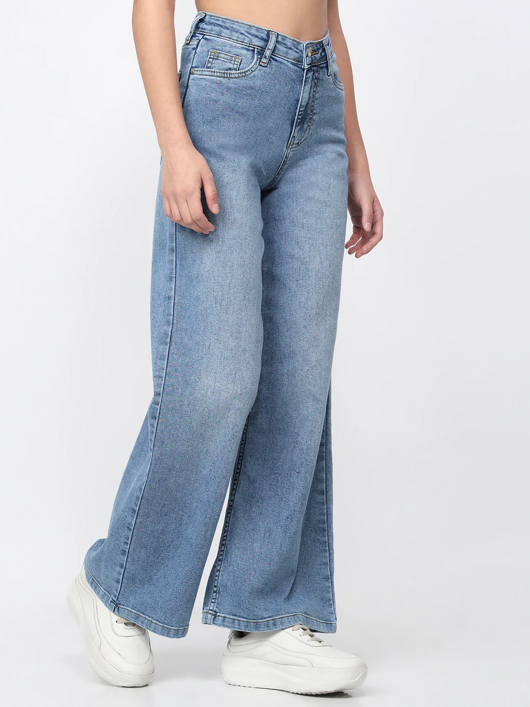 Women Blue High-Rise Super Wide Leg Jeans - Image 6