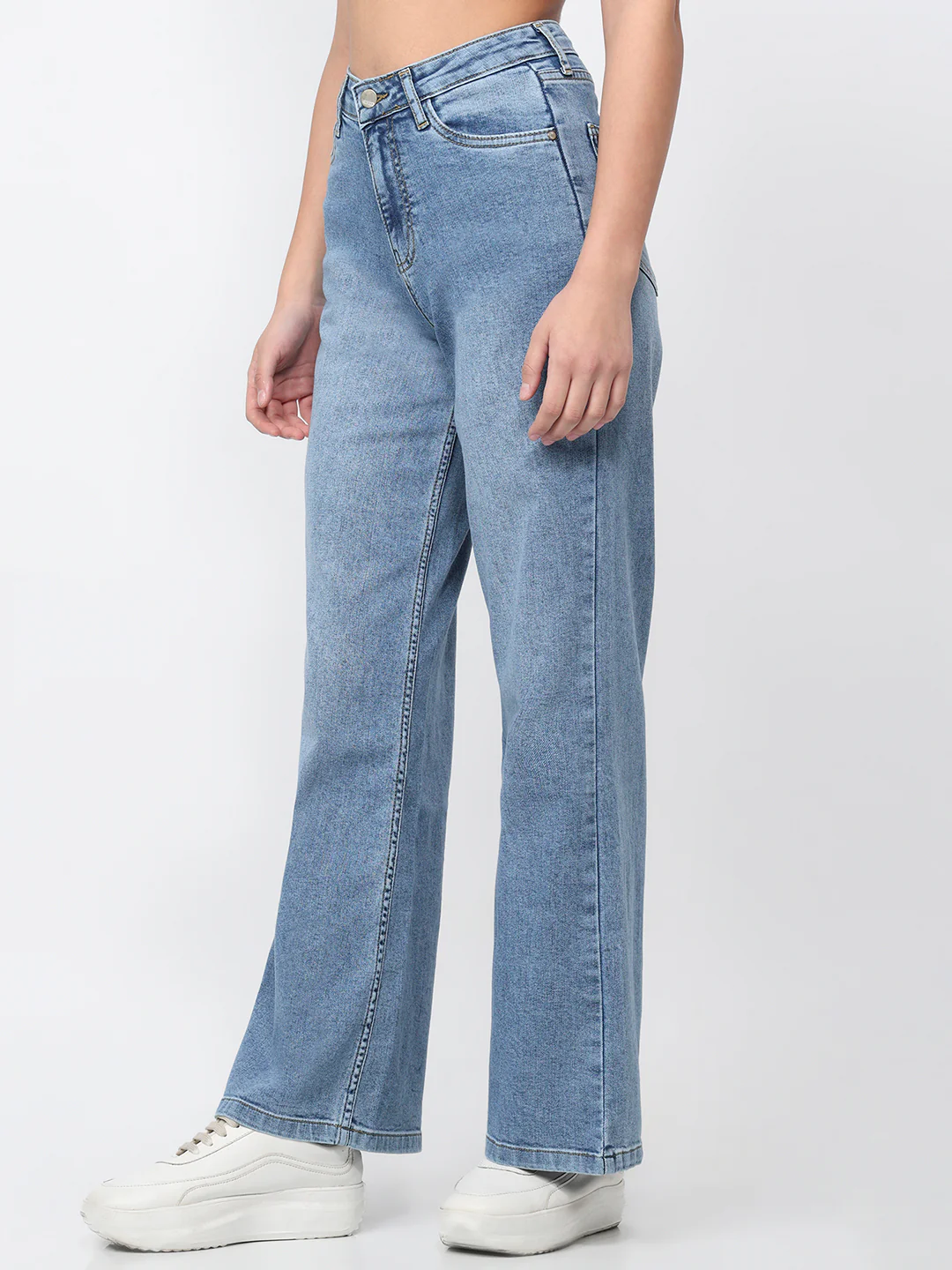 Women Blue High-Rise Super Wide Leg Jeans - Image 8
